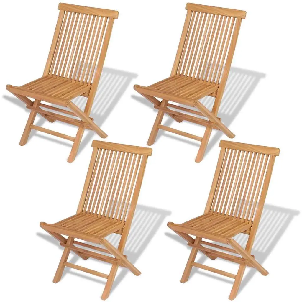 Folding Chairs Set Teak Hardwood Outdoor Garden Seating Brown 4 Piece