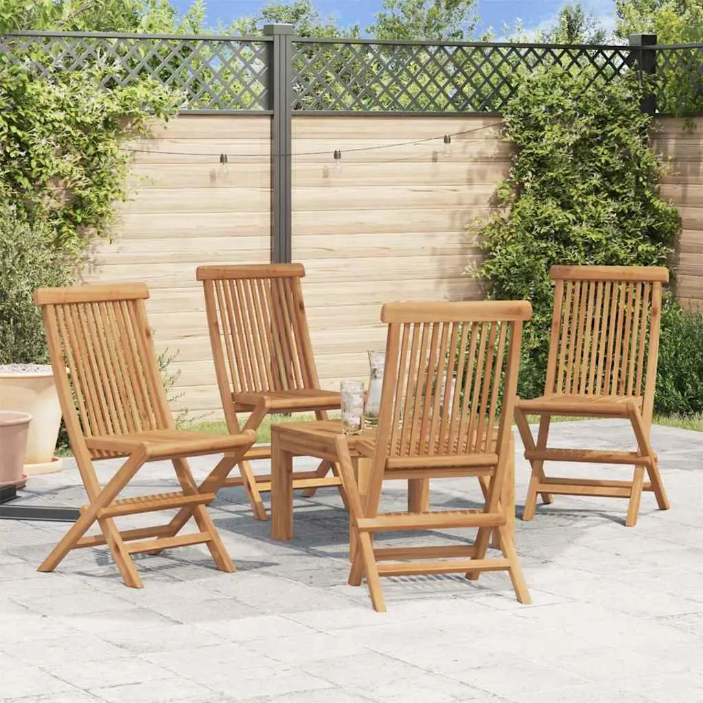 Folding Chairs Set Teak Hardwood Outdoor Garden Seating Brown 4 Piece
