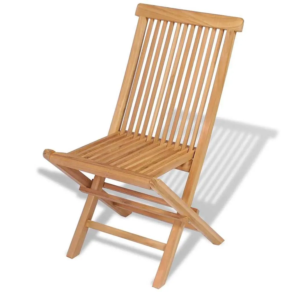 Folding Chairs Set Teak Hardwood Outdoor Garden Seating Brown 4 Piece