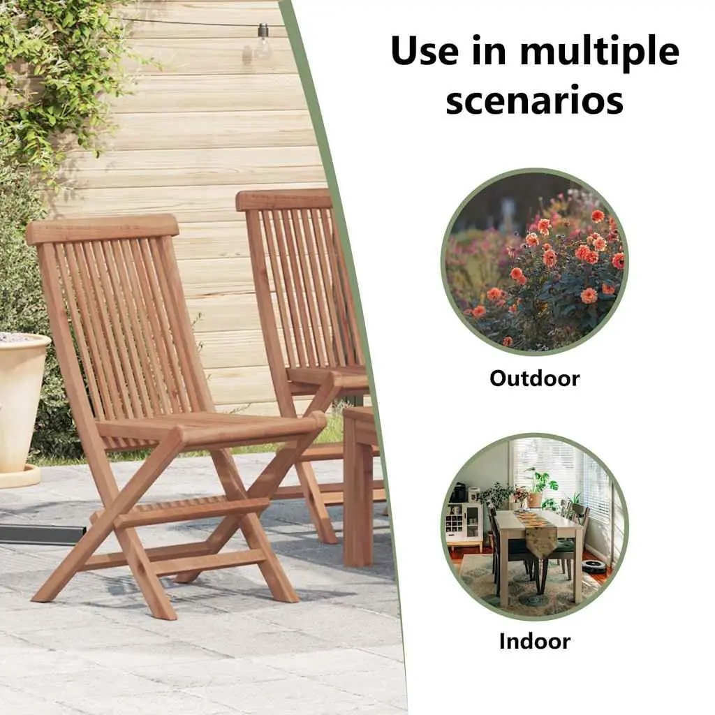 Folding Chairs Set Teak Hardwood Outdoor Garden Seating Brown 4 Piece