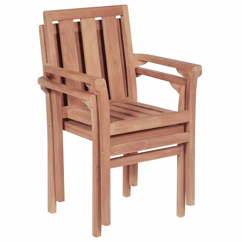 Stackable Outdoor Chairs Set Teak Wood Brown