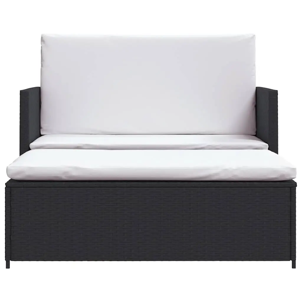 2 Piece Garden Lounge Set Black Weather-Resistant PE Rattan Outdoor Sofa Stool