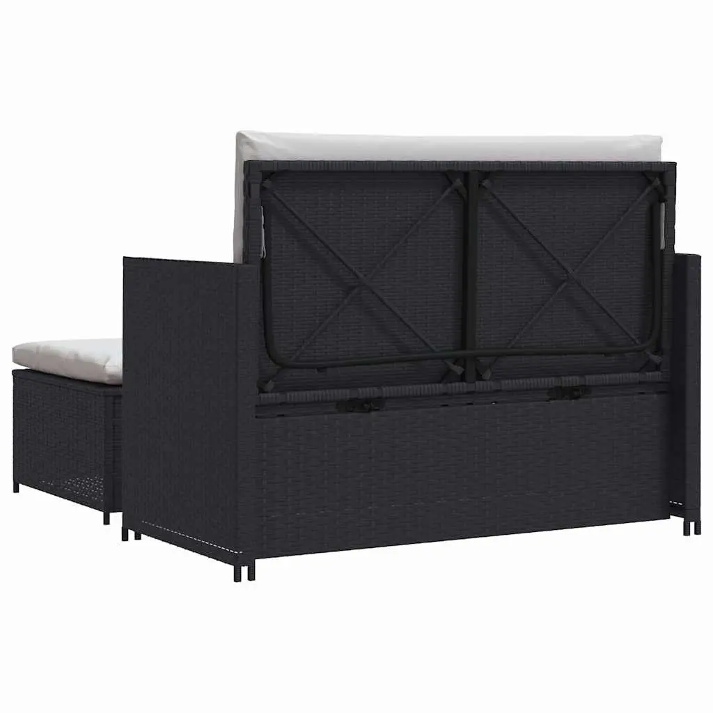 2 Piece Garden Lounge Set Black Weather-Resistant PE Rattan Outdoor Sofa Stool