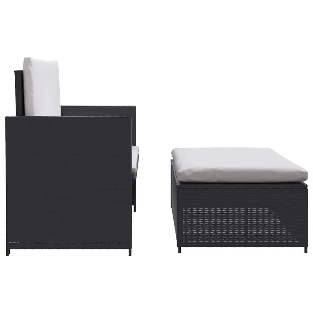 2 Piece Garden Lounge Set Black Weather-Resistant PE Rattan Outdoor Sofa Stool