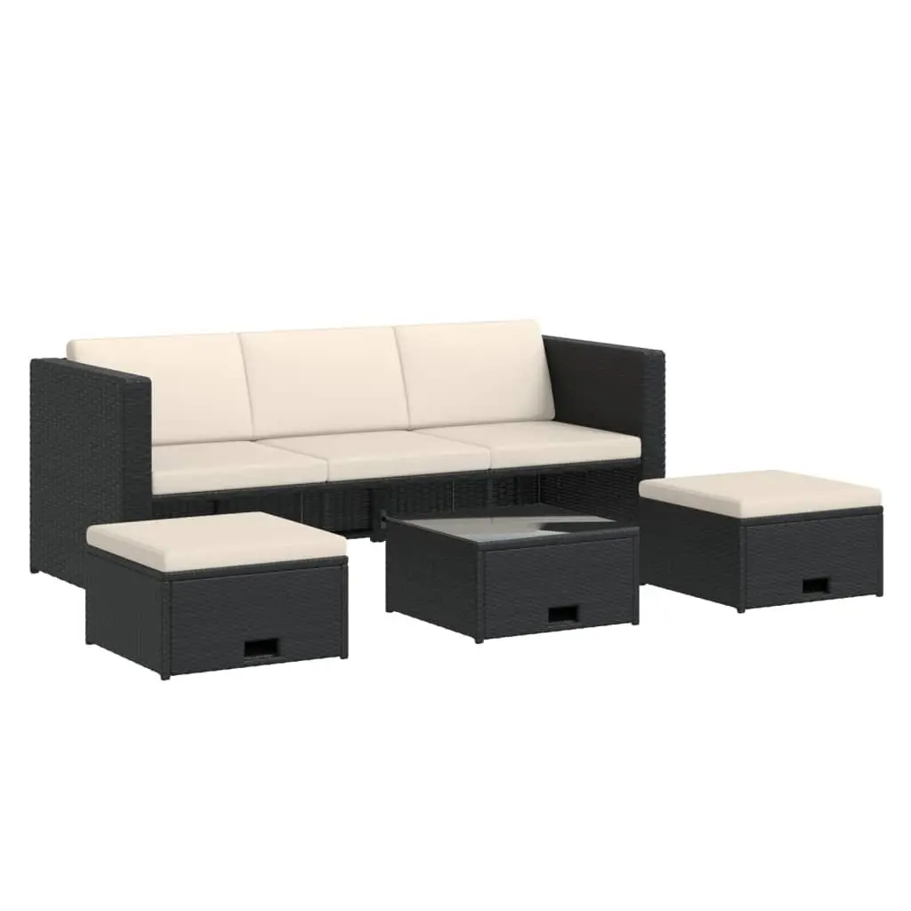 4 Piece Garden Lounge Set Outdoor Furniture Poly Rattan Sofa with Cushions Black