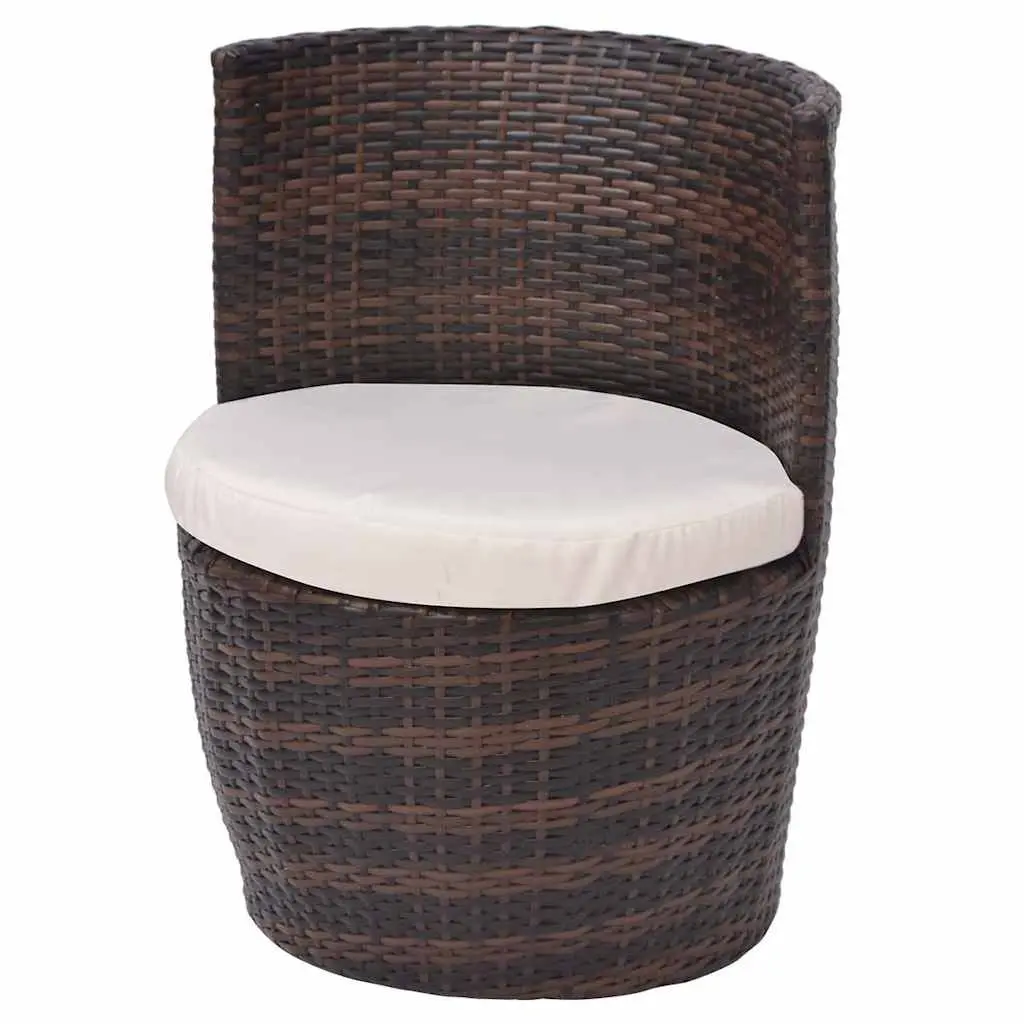 3 Piece Bistro Set Outdoor Rattan Table with Cushions and Curved Backrest Chairs