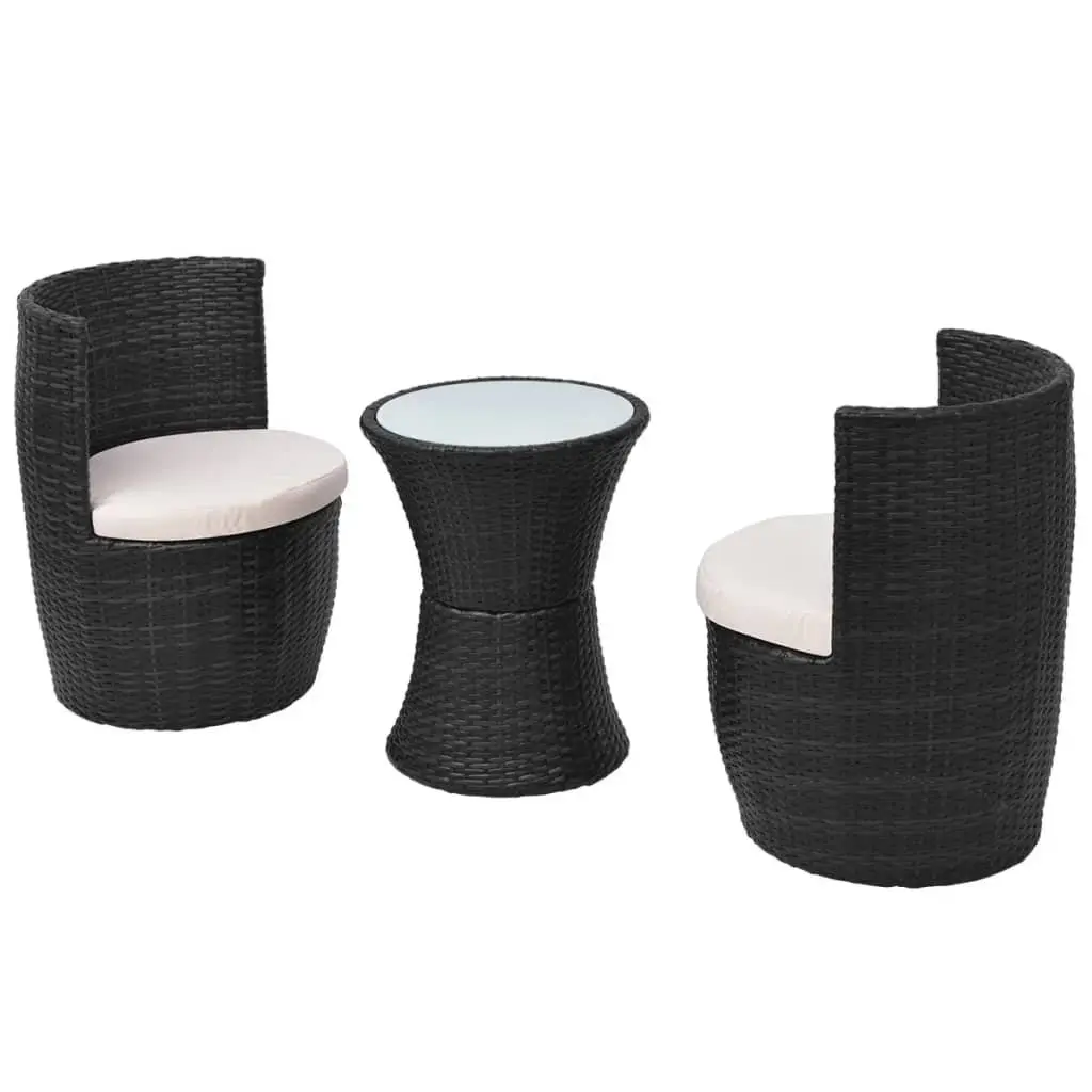 Rattan Patio Bistro Set Ergonomic Curved Backrest 3 Piece