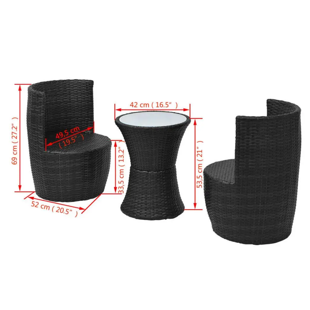 Rattan Patio Bistro Set Ergonomic Curved Backrest 3 Piece