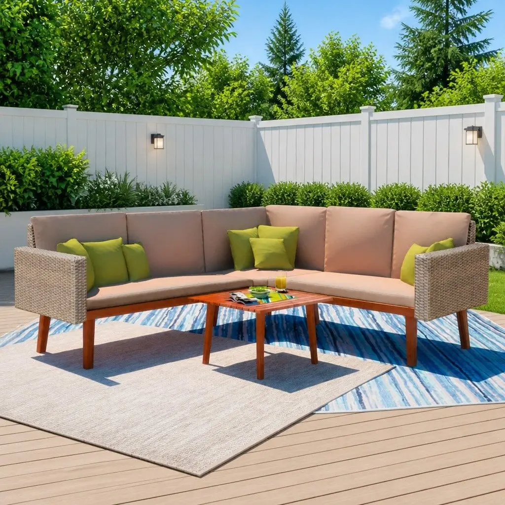 Garden Lounge Set Modern Elegance 4 Piece Outdoor Furniture Poly Rattan Patio Sofa with Cushions