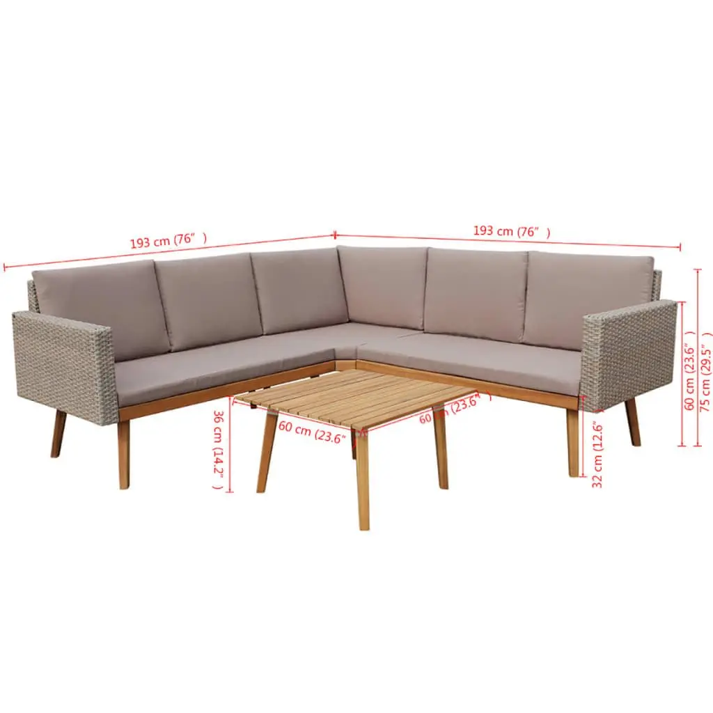 Garden Lounge Set Modern Elegance 4 Piece Outdoor Furniture Poly Rattan Patio Sofa with Cushions