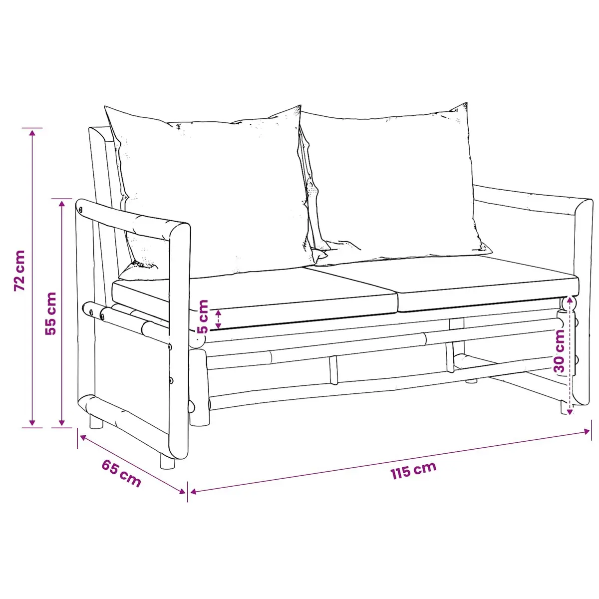 Bamboo Outdoor Sofa 2 Seater with Cushions Brown Weather-Resistant
