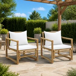 Outdoor Garden Chairs 2 pcs Bamboo with Cushions Backrest Pillows Patio Seating