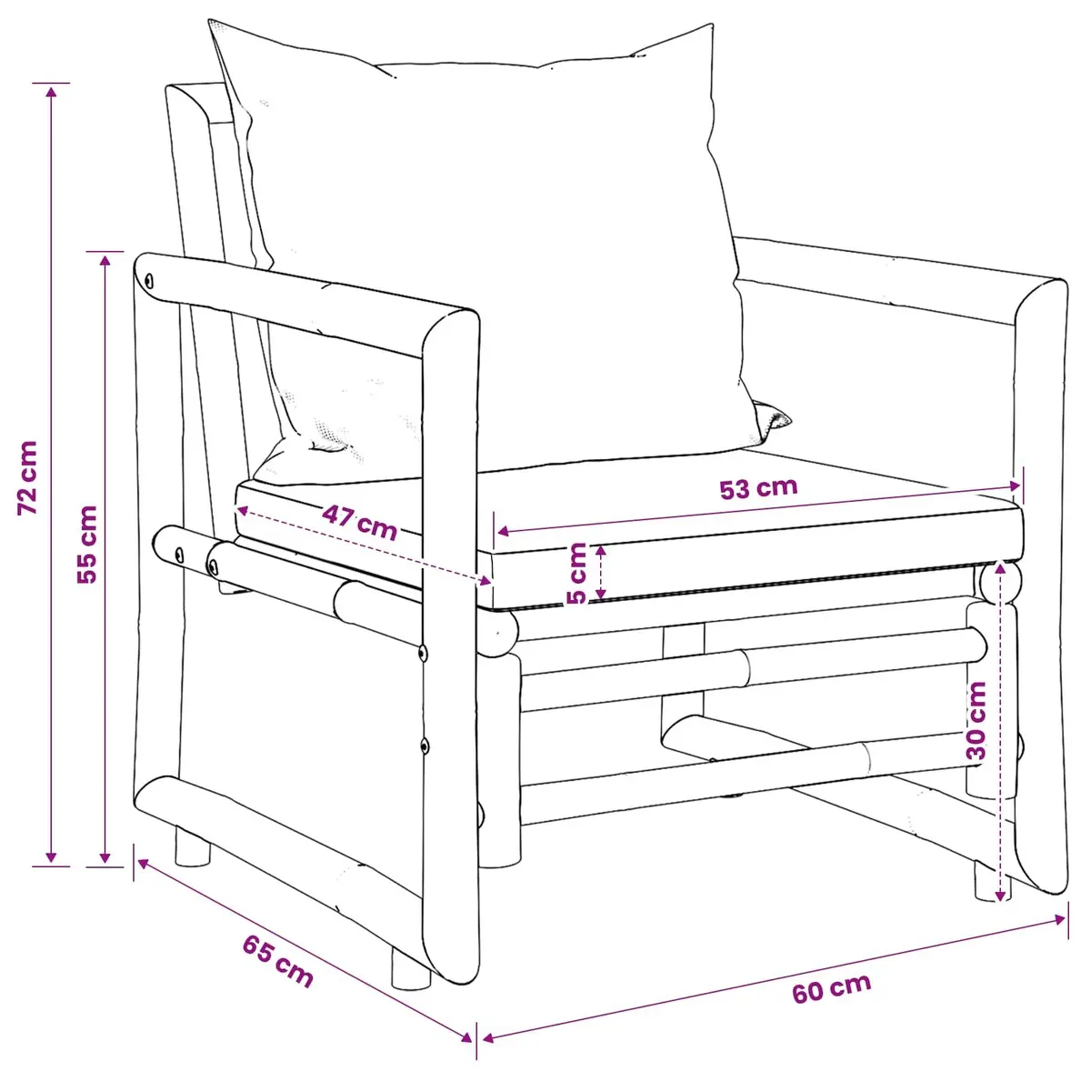 Bamboo Garden Chairs Set 2 pcs with Cushions Backrest for Outdoor Patio Seating