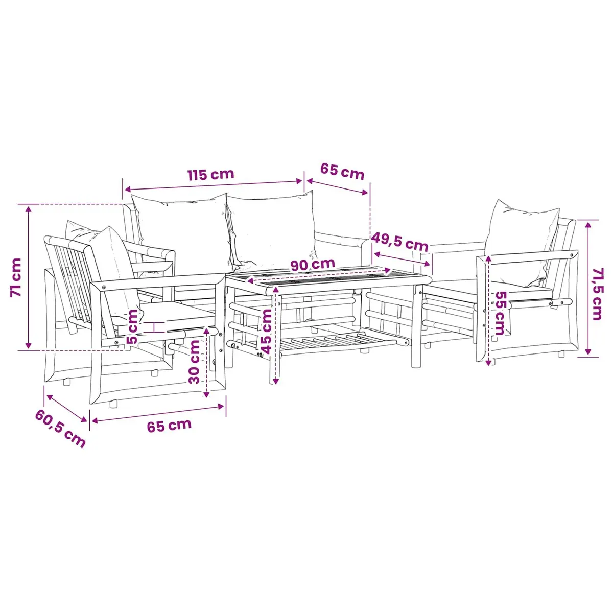 4 Piece Bamboo Lounge Set