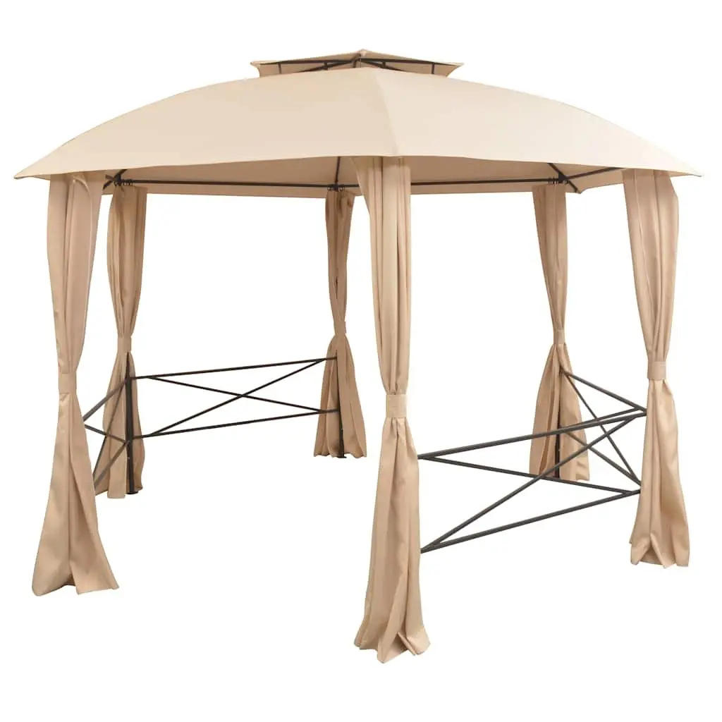 Hexagonal Garden Gazebo Pavilion Tent with Curtains 360 x 265 cm