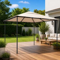 Gazebo Pavilion Tent Canopy 4x4m Outdoor Shelter Steel Frame Garden Beige