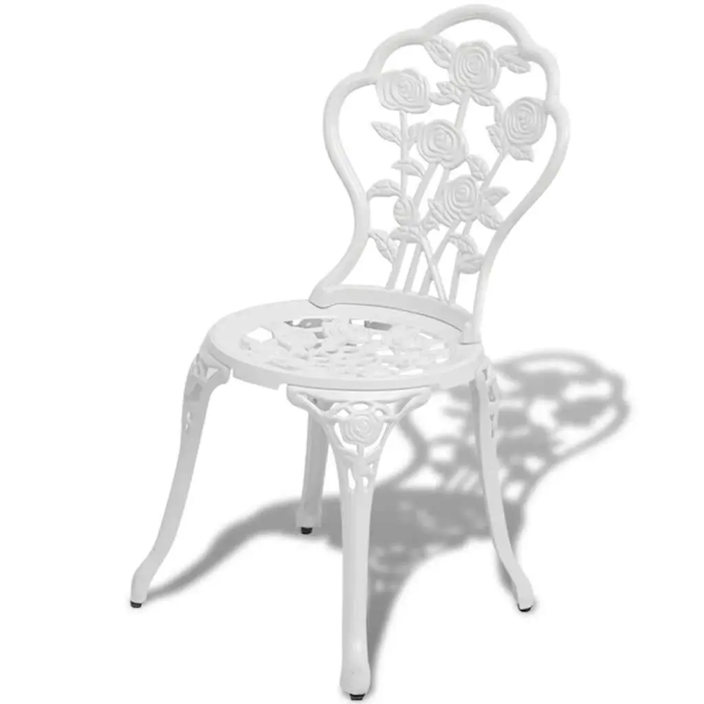 Outdoor Bistro Chairs 2 pcs Cast Aluminium Garden Patio Seating White Floral