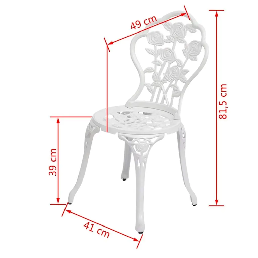Outdoor Bistro Chairs 2 pcs Cast Aluminium Garden Patio Seating White Floral