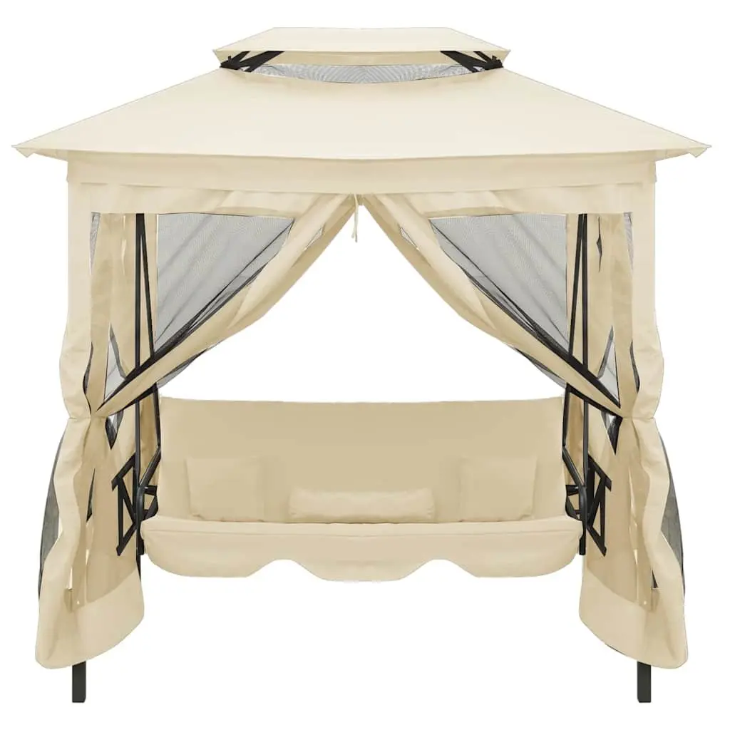 Gazebo Swing Bench Convertible Canopy Cream White Two Person