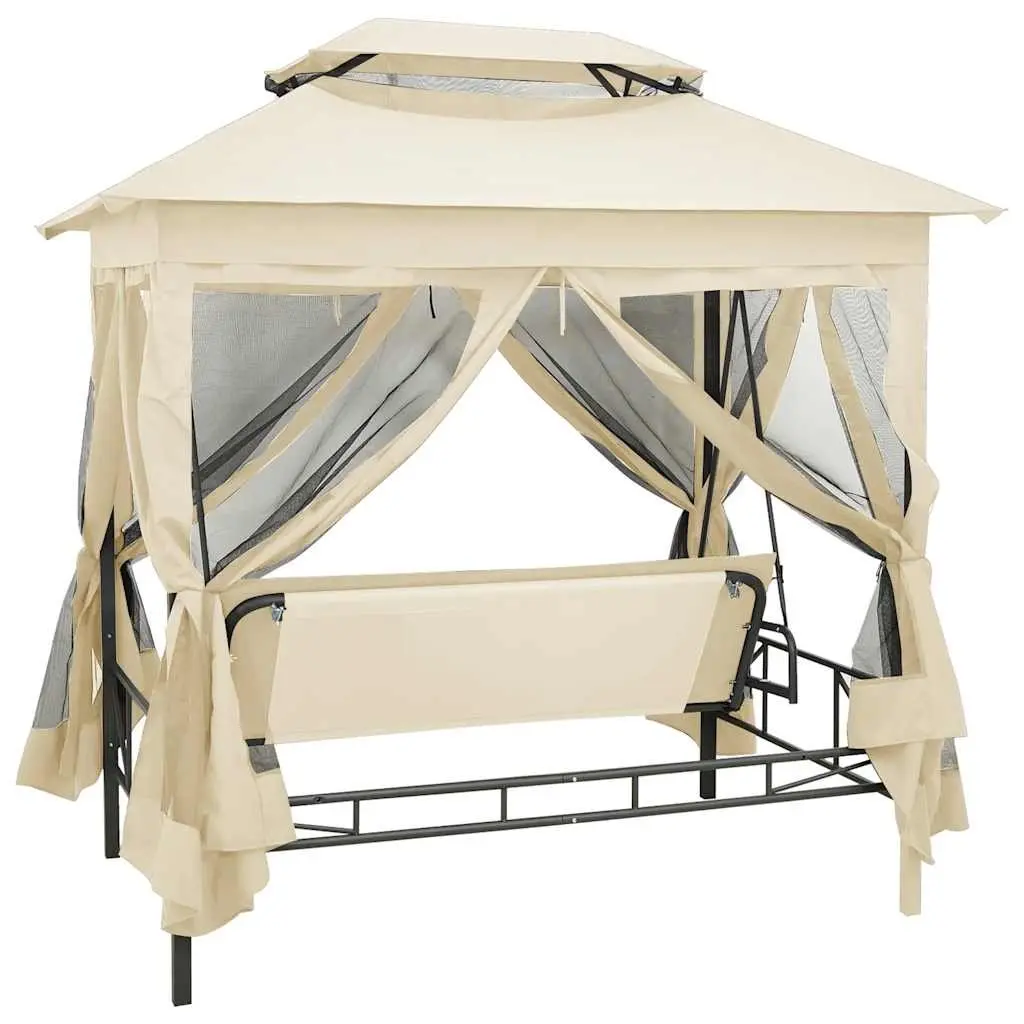 Gazebo Swing Bench Convertible Canopy Cream White Two Person