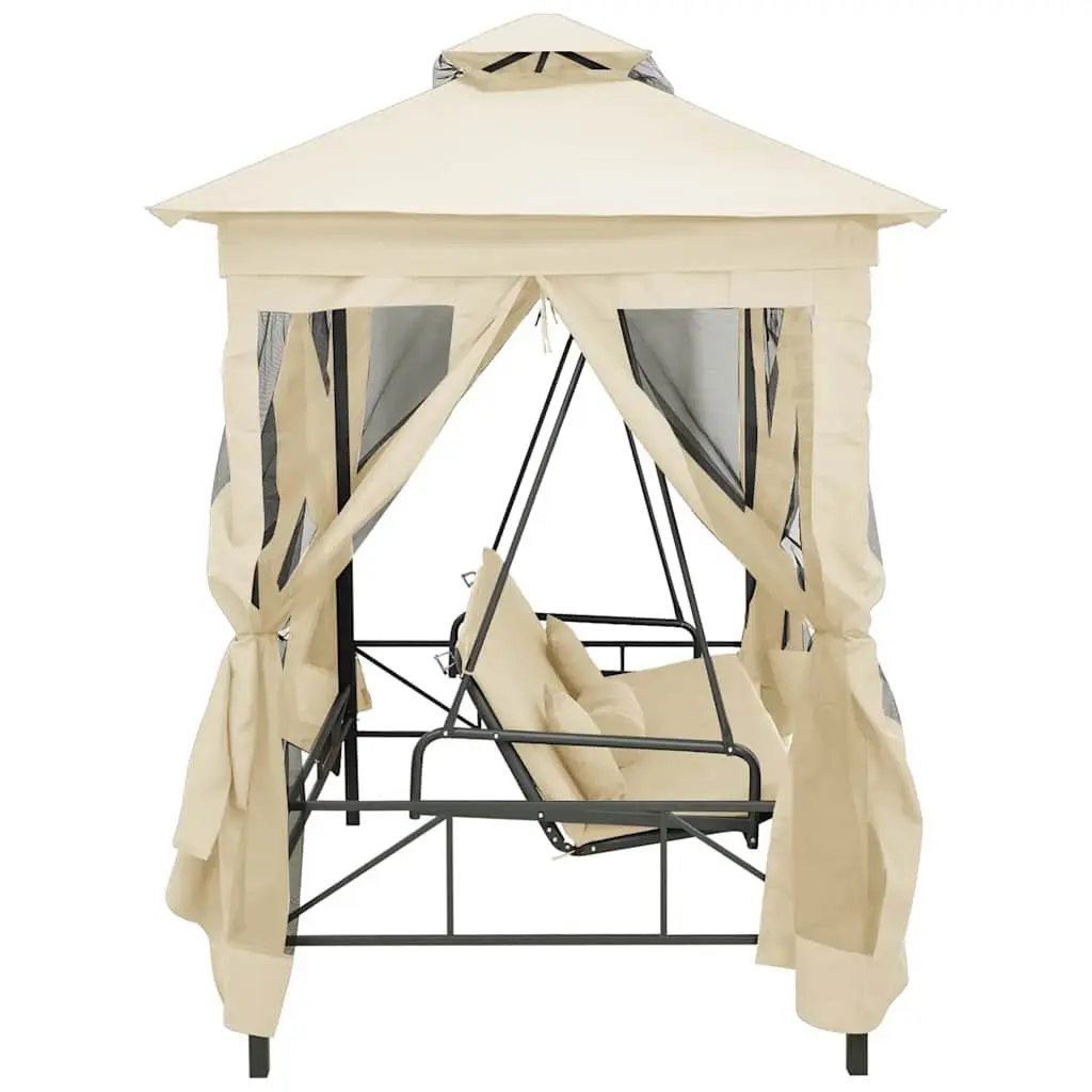 Gazebo Swing Bench Convertible Canopy Cream White Two Person