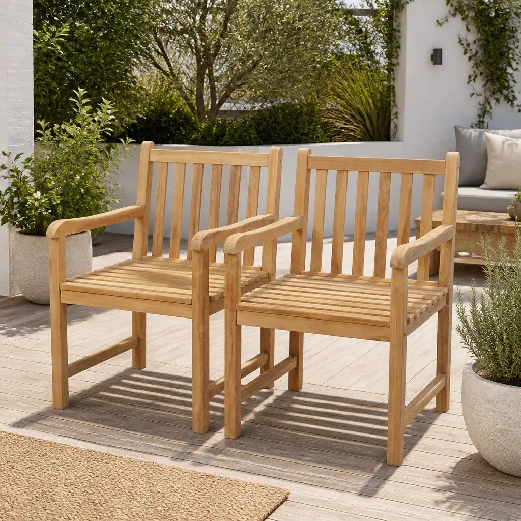 Outdoor Chairs 2 pcs Solid Teak Wood Garden Patio Seating Set Brown Rustic
