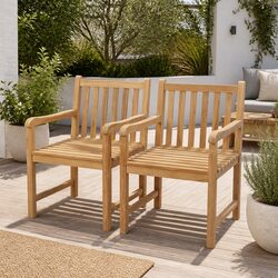 Outdoor Chairs 2 pcs Solid Teak Wood Garden Patio Seating Set Brown Rustic