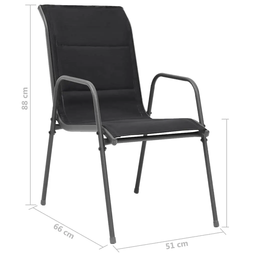 Outdoor Stackable Dining Chairs 6 Piece Set Steel Frame Garden Furniture Black