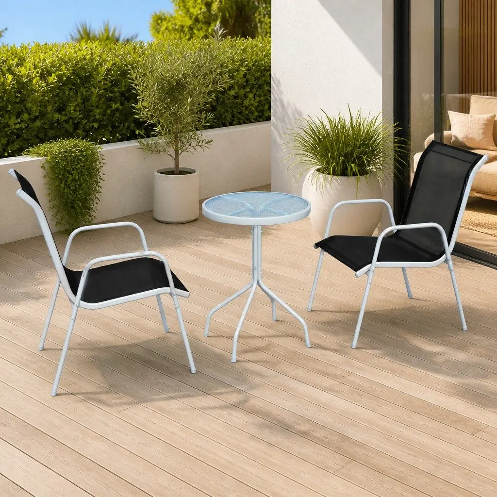 3 Piece Bistro Set Outdoor Garden Furniture Weather-Resistant Steel Frame Chairs Table