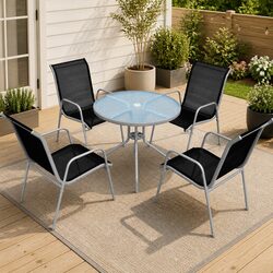 Outdoor Dining Set 5 Piece Garden Furniture Table 4 Stackable Chairs Patio