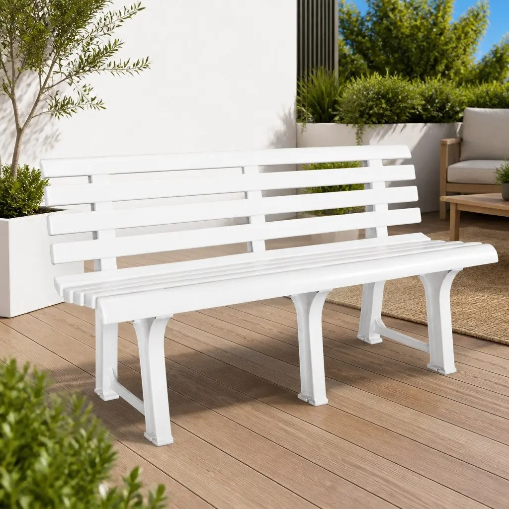 Garden Bench Weather Resistant 145.5 cm Outdoor Seating White Plastic