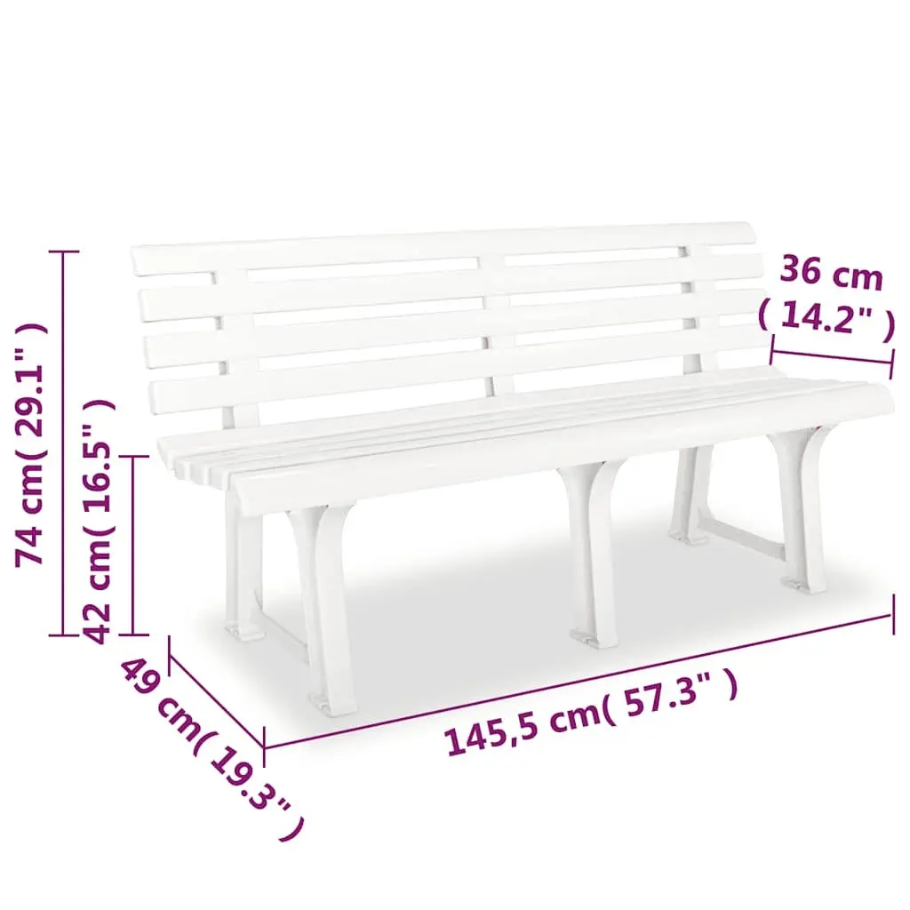 Garden Bench Weather Resistant 145.5 cm Outdoor Seating White Plastic