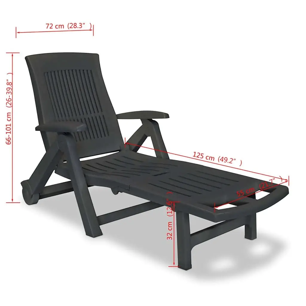 Sun Lounger with Footrest Reclining 5 Position Anthracite Plastic Outdoor Deck Chair