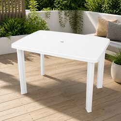 Outdoor Garden Dining Table White Plastic Weather-Resistant Patio Furniture