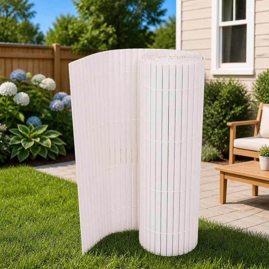 Double-Sided Garden Fence Panel White 90x300 cm Outdoor Sectioning Windbreak