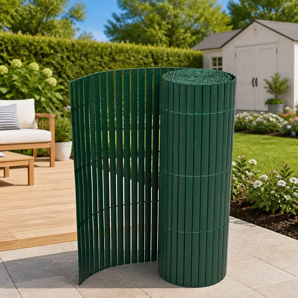 Double-Sided Garden Fence Panel Weather-Resistant PVC Green 90 x 300 cm