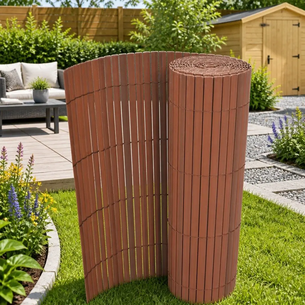 Garden Fence Panel Double-Sided PVC Brown 90 x 300 cm