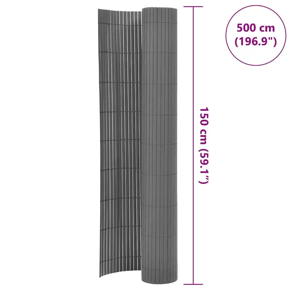 Double-Sided Garden Fence Panel PVC 150x500 cm Grey Outdoor Barrier Screening