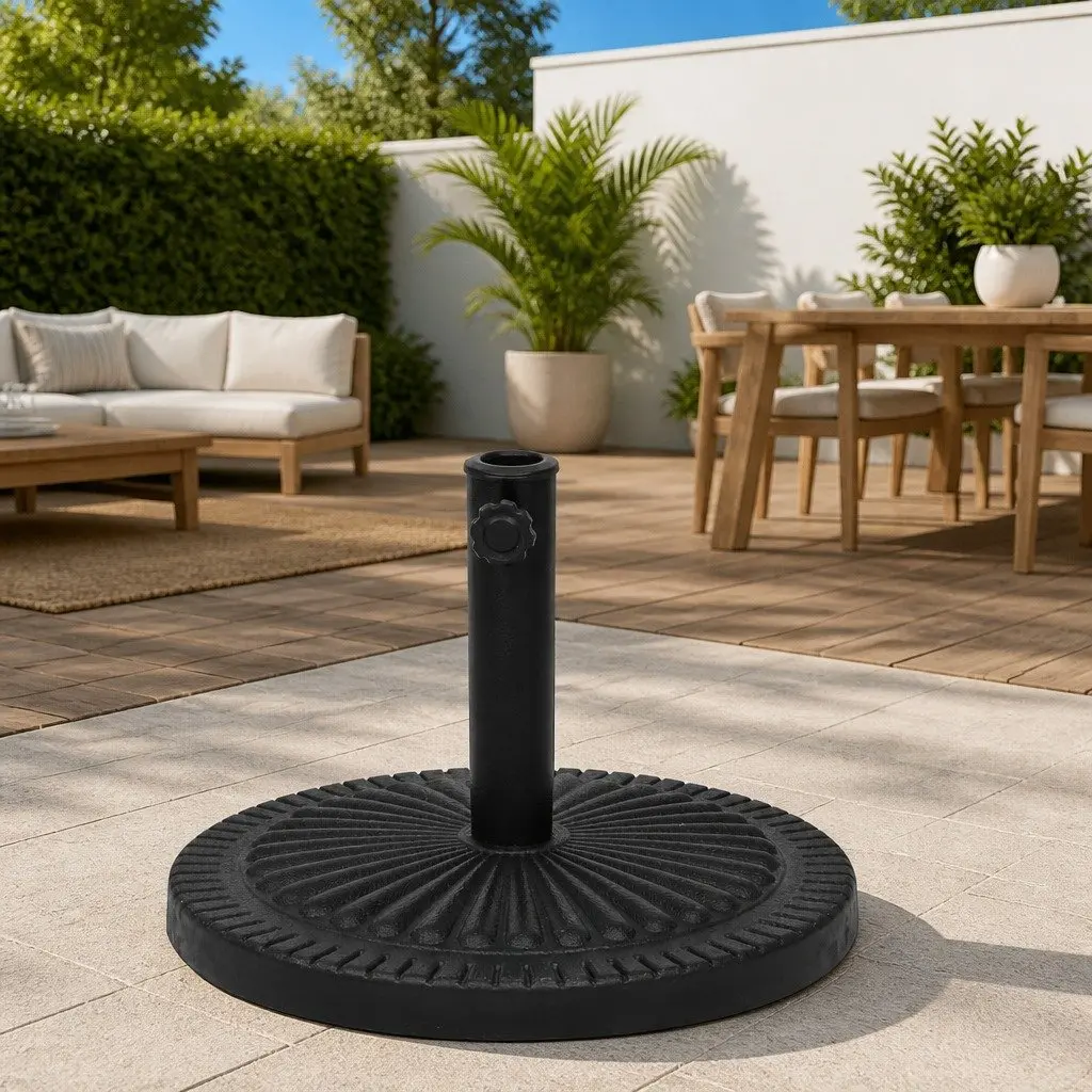 Parasol Base Resin Round Black Outdoor Umbrella Stand with Locking Bolt and Adapters