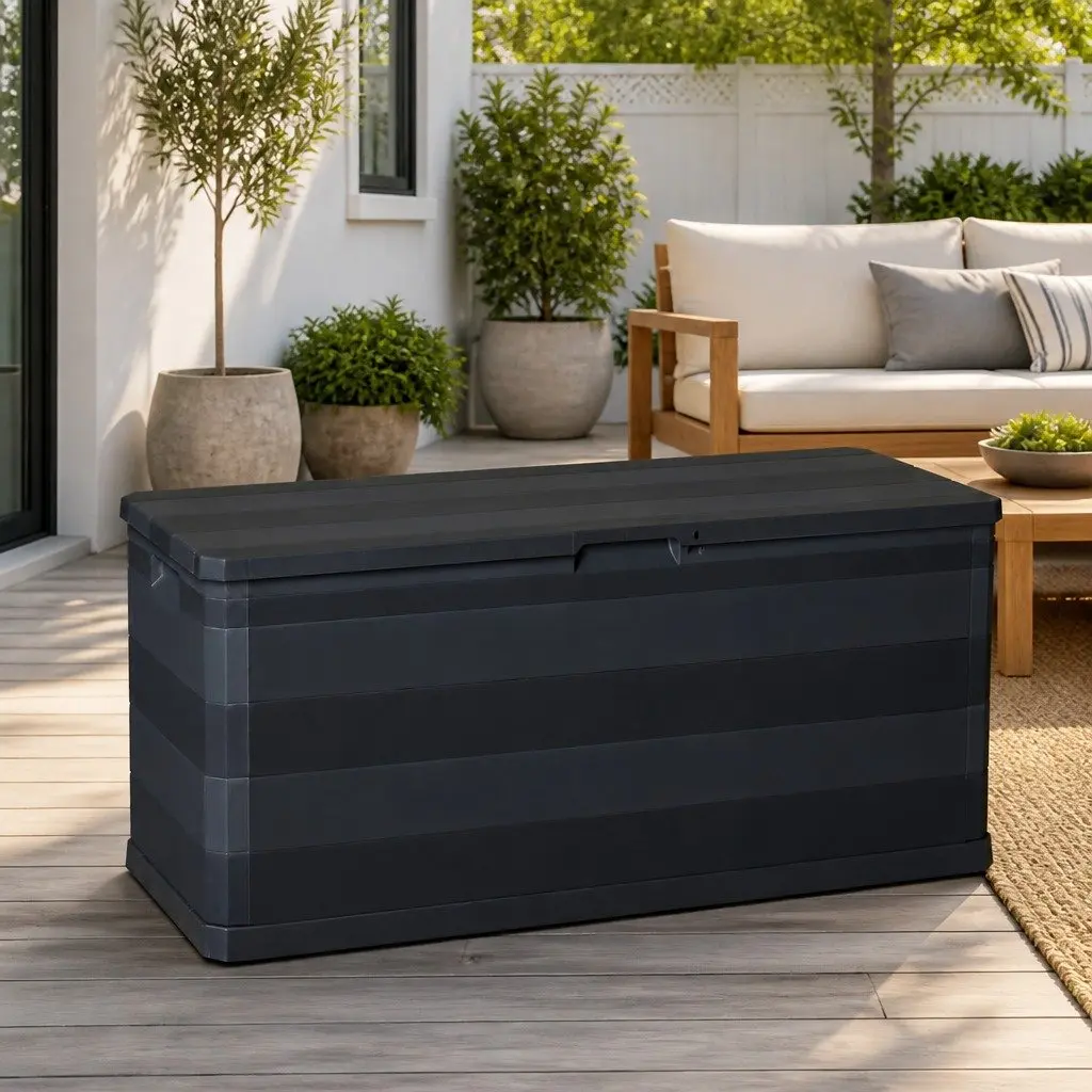 Garden Storage Box Outdoor Patio Deck Container Organizer Black 117x45x56cm