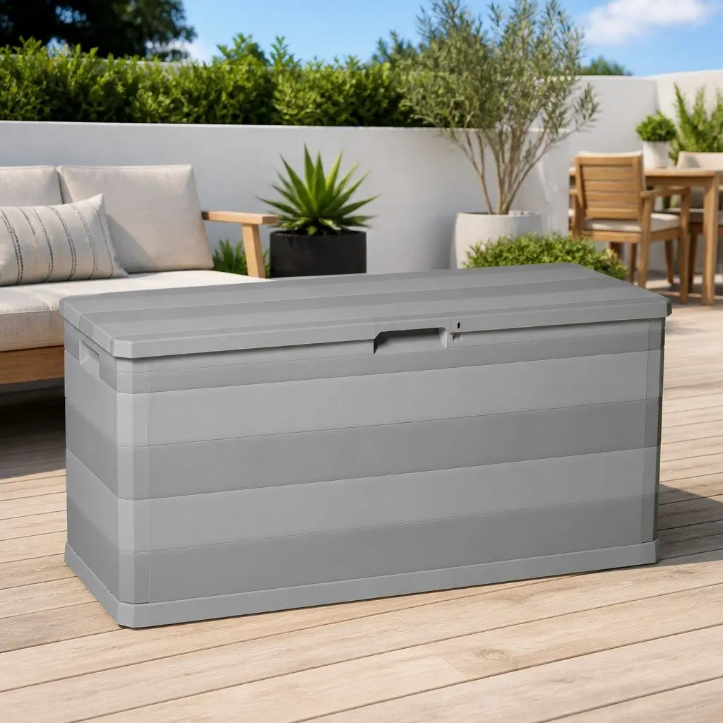 Garden Storage Box Grey Outdoor Patio Deck Cushion Organizer 117 x 45 x 56 cm