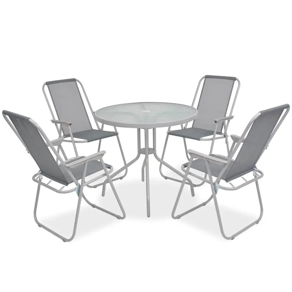 6 Piece Outdoor Dining Set Grey with Stackable Chairs Dining Table and Umbrella