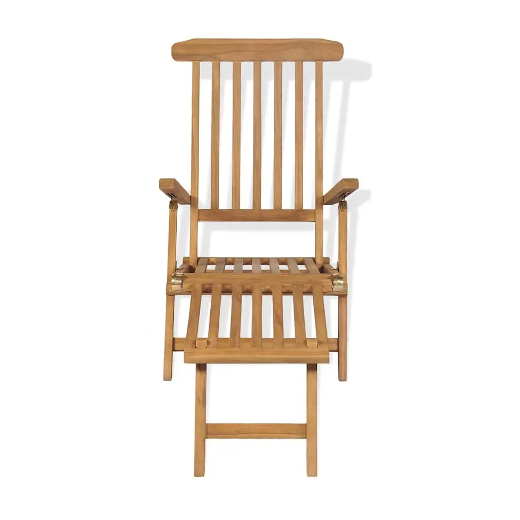 Wooden Deck Chair Reclining Backrest with Detachable Footrest Brown
