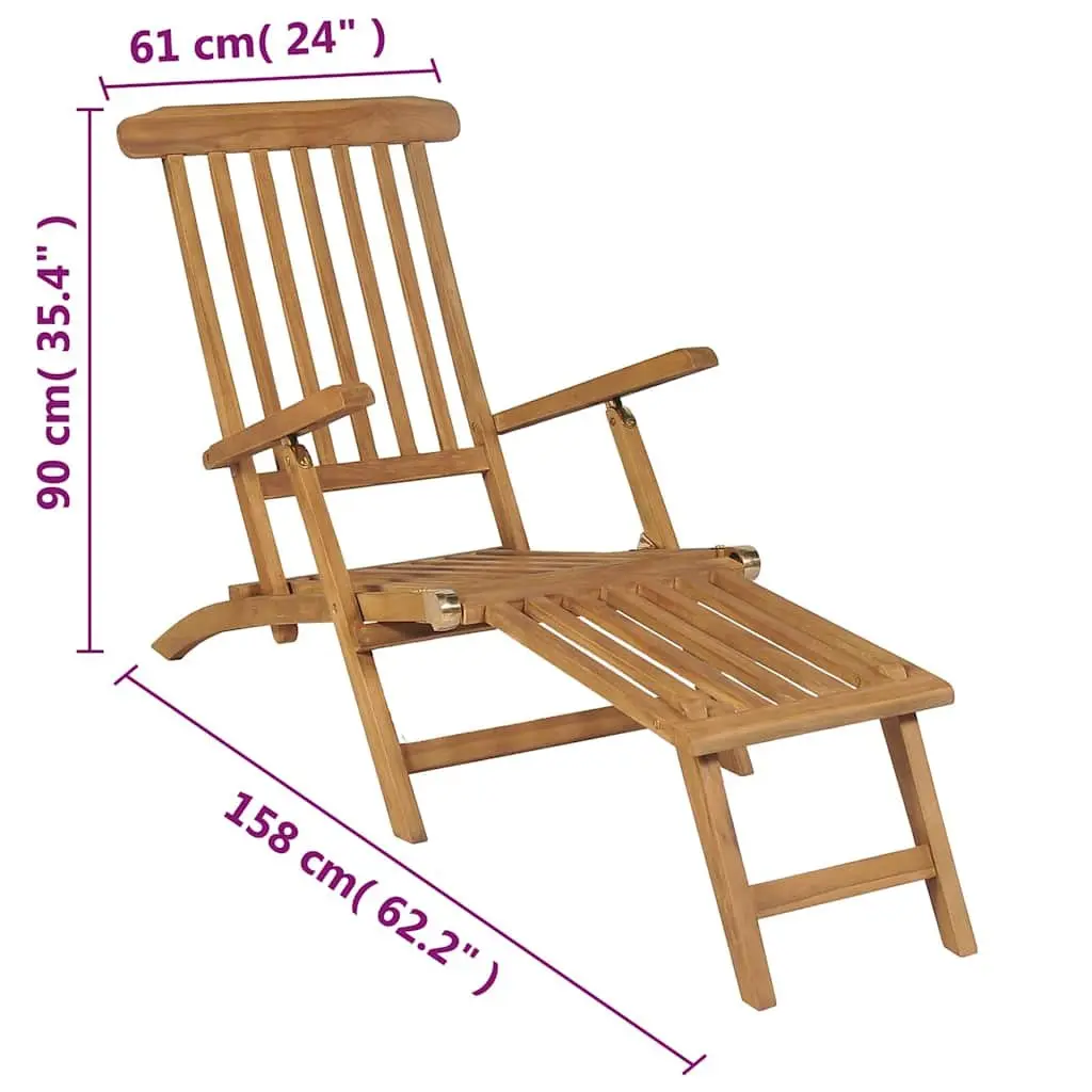 Wooden Deck Chair Reclining Backrest with Detachable Footrest Brown