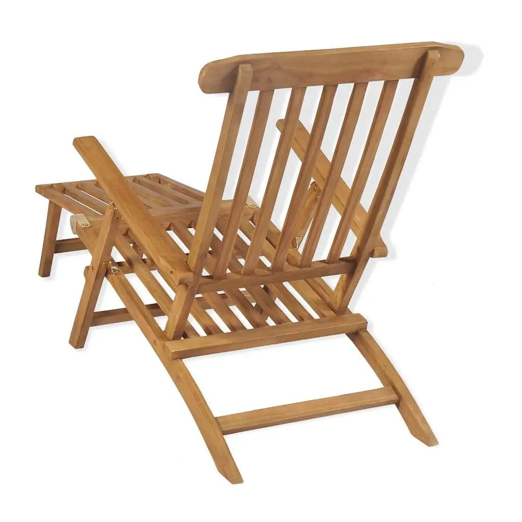 Wooden Deck Chair Reclining Backrest with Detachable Footrest Brown