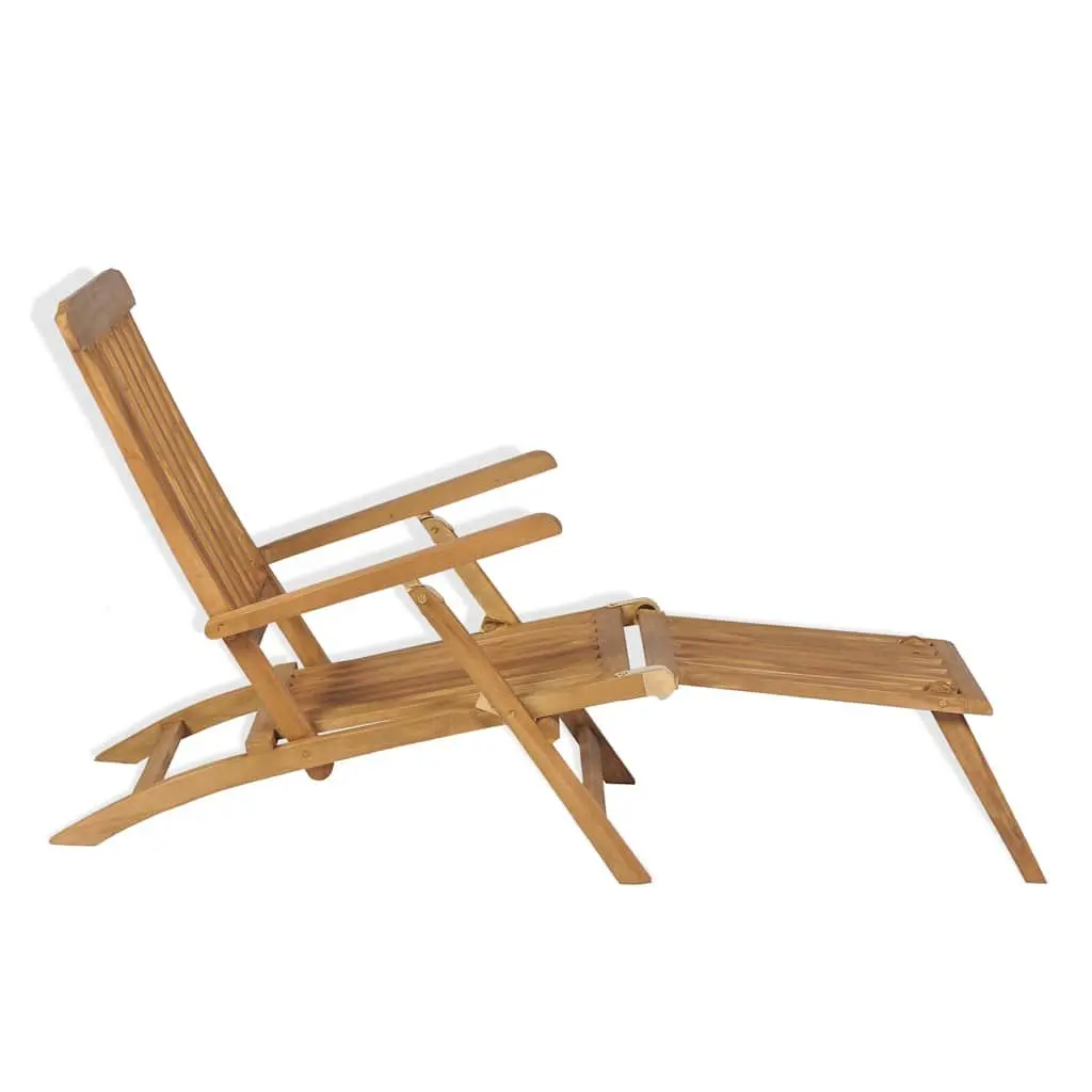 Wooden Deck Chair Reclining Backrest with Detachable Footrest Brown