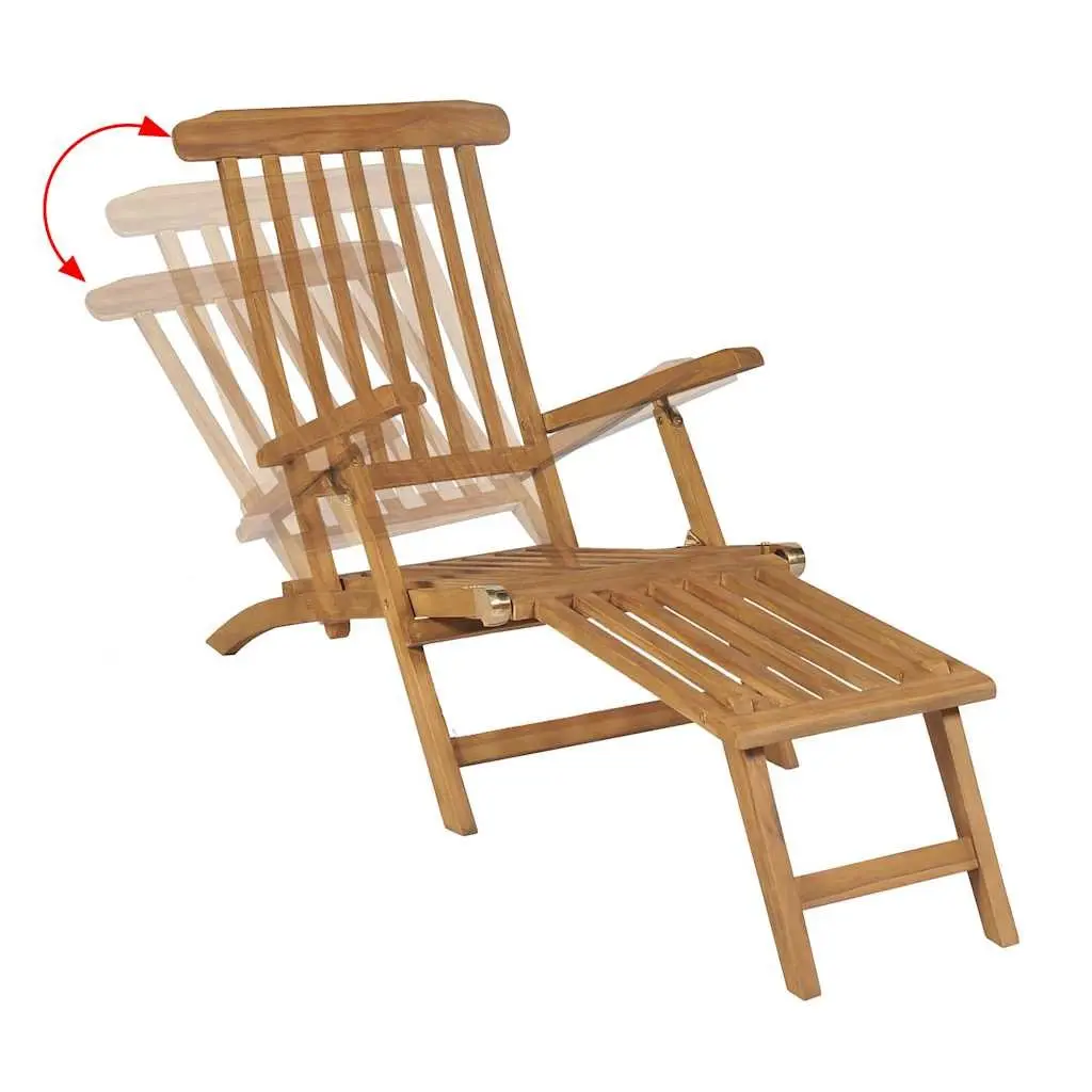 Wooden Deck Chair Reclining Backrest with Detachable Footrest Brown