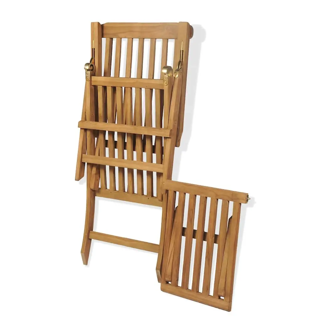 Wooden Deck Chair Reclining Backrest with Detachable Footrest Brown
