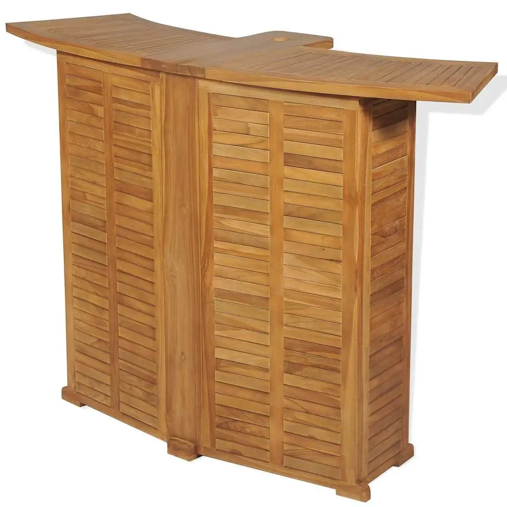 Folding Bar Table Outdoor Teak Wood Parasol Hole Bottle Holder Removable Shelves 155 x 53 x 105 cm