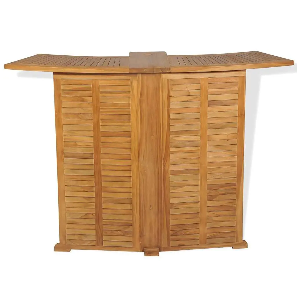 Folding Bar Table Outdoor Teak Wood Parasol Hole Bottle Holder Removable Shelves 155 x 53 x 105 cm